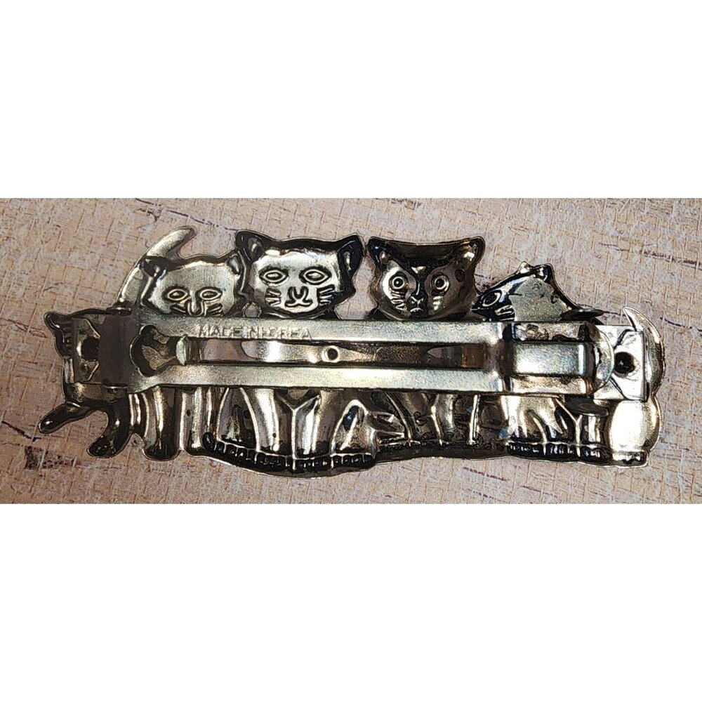Vintage Korea Gold Tone Metal Kitty Cats Hair Barrette Clip Expressions by Almar - Picture 3 of 3